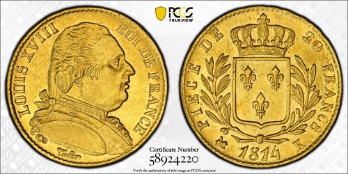 Louis xviii francs 1814 - xviii, 20